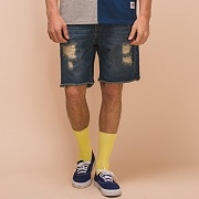 DAMAGED DENIM SHORT PANTS_L.INDIGO