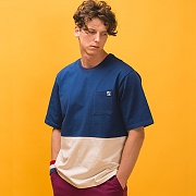 DIVIDED POCKET T-SHIRT_IVORY/BLUE