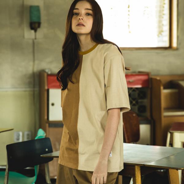 COLOR DIVIDED T-SHIRT_BEIGE