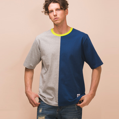 COLOR DIVIDED T-SHIRT_MELANGE/GREY