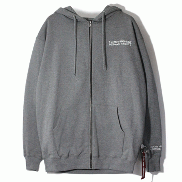 BASIC LOGO ZIP UP HOODIE-GREY