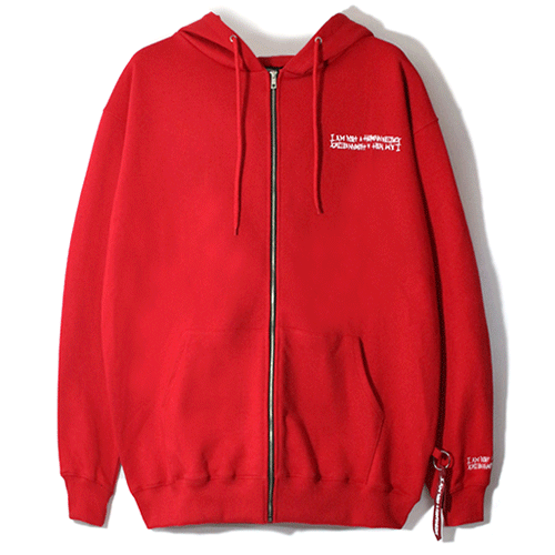 BASIC LOGO ZIP UP HOODIE-RED