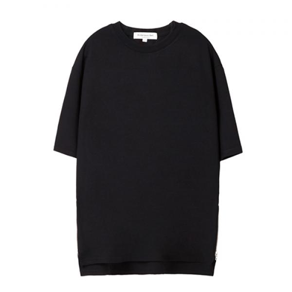 UNISEX BASIC OVERSIZED ZIPPER T-SHIRTS BLACK