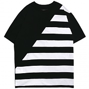 DIAGONAL CUT STRIPED SHORT SLEEVE T-SHIRT - BLACK