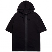VERTICAL LINE HOODED SHORT SLEEVE T-SHIRT - BLACK