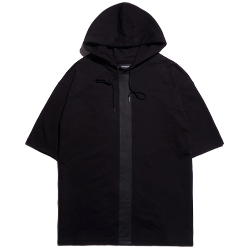 VERTICAL LINE HOODED SHORT SLEEVE T-SHIRT - BLACK
