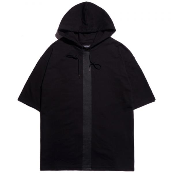 VERTICAL LINE HOODED SHORT SLEEVE T-SHIRT - BLACK