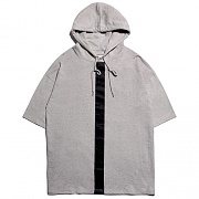 VERTICAL LINE HOODED SHORT SLEEVE T-SHIRT - BLACK