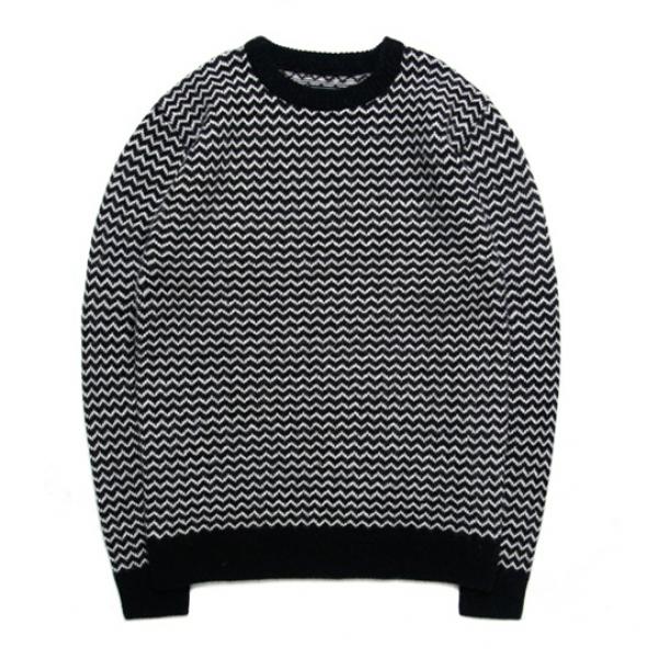 [MODIFIED] M0462 ZIGZAG WOLL KNIT SWEATER BLK