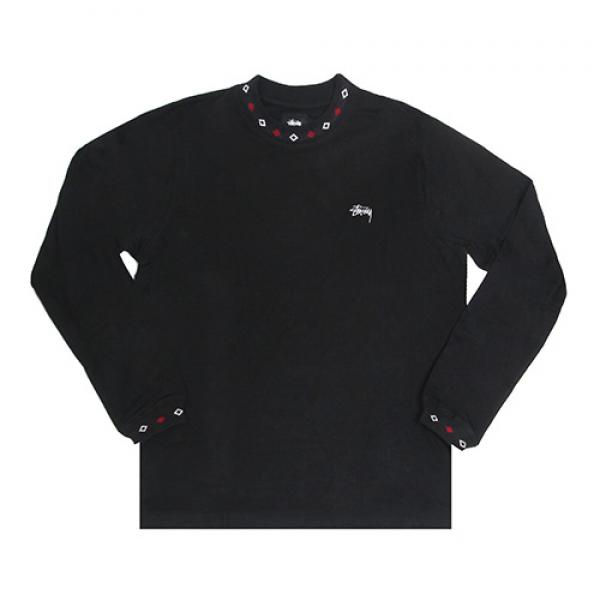 DIAMOND COLLAR L/SL CREW-BLACK