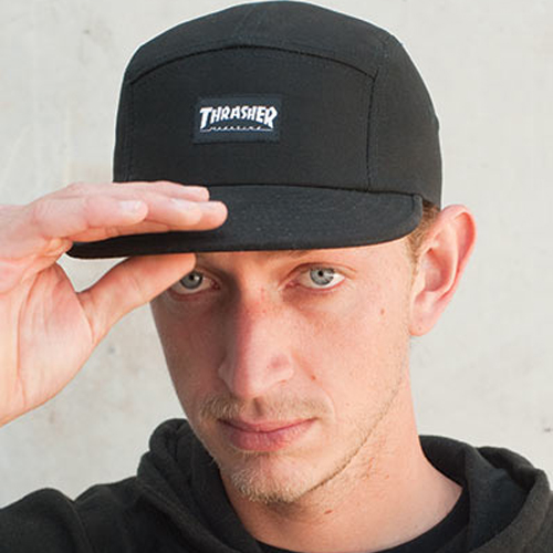 THRASHER 5 PANEL CAP - BLK
