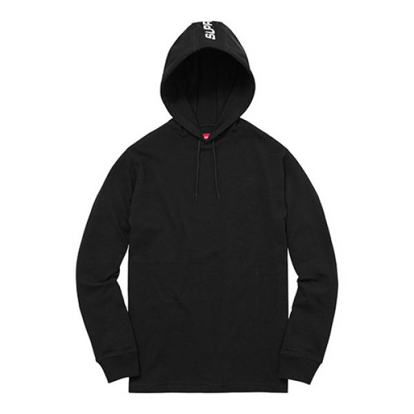 HOODED STRIPE L/S TOP-BLACK
