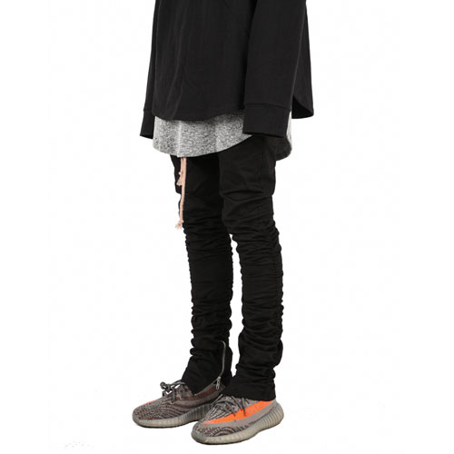 Sacky Shirring Zipper Pants-BLACK