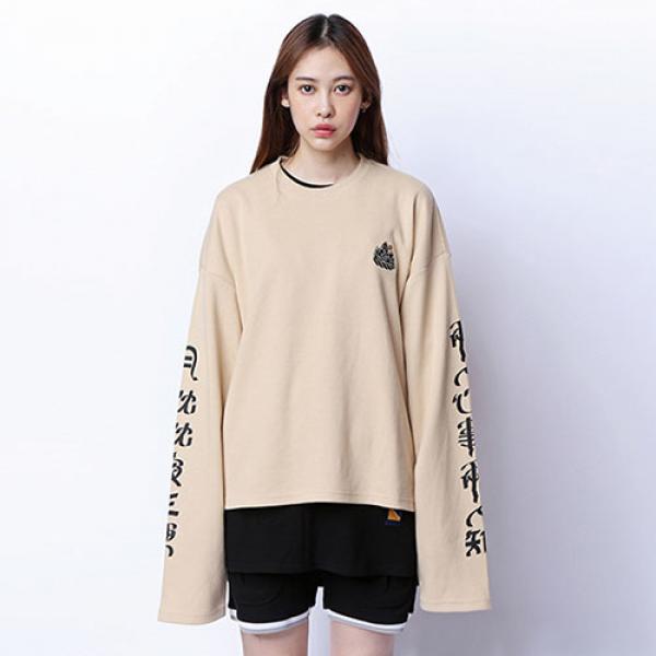 [ROMANTIC CROWN]  Drop shoulder Wide Crew neck_Beige
