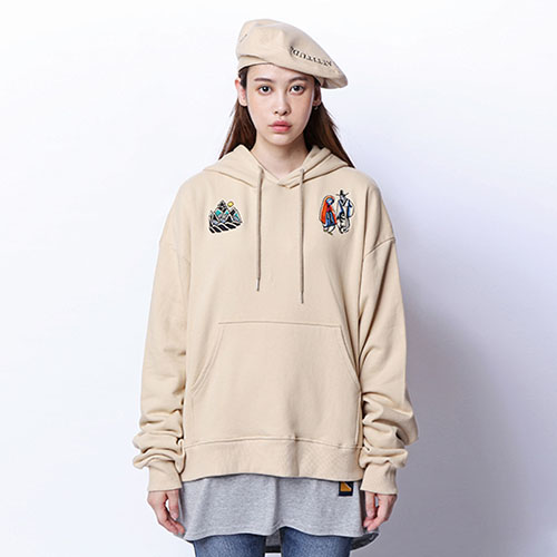 [ROMANTIC CROWN]  Drop shoulder Wide Hoodie_Beige