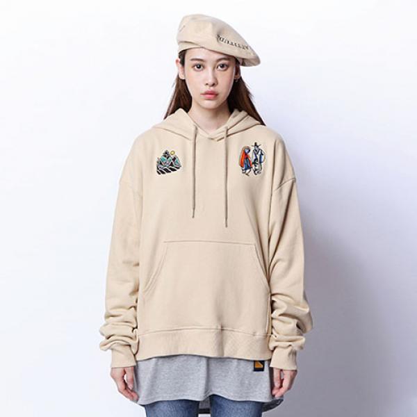 [ROMANTIC CROWN]  Drop shoulder Wide Hoodie_Beige