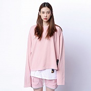 [ROMANTIC CROWN] Standard Drop shoulder Wide Crew neck_Pink