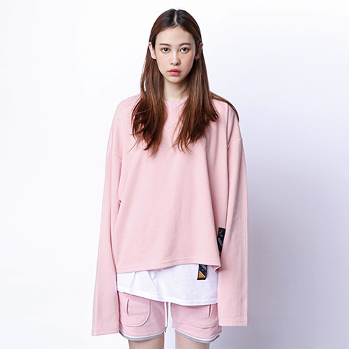 [ROMANTIC CROWN] Standard Drop shoulder Wide Crew neck_Pink
