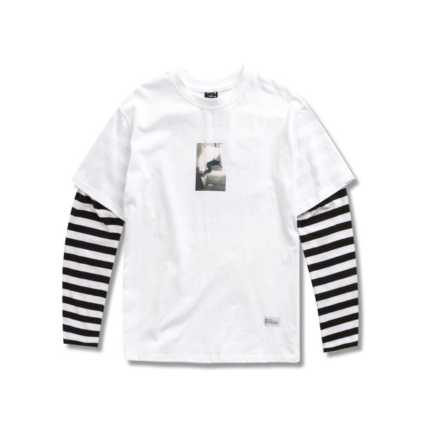 [URBAN STUFF] USF LAYERD STRIPE SLEEVE TEE WHITE