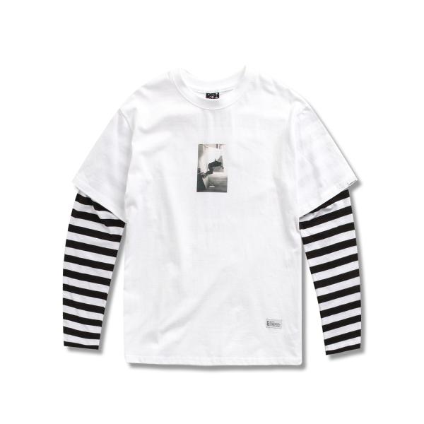 [URBAN STUFF] USF LAYERD STRIPE SLEEVE TEE WHITE