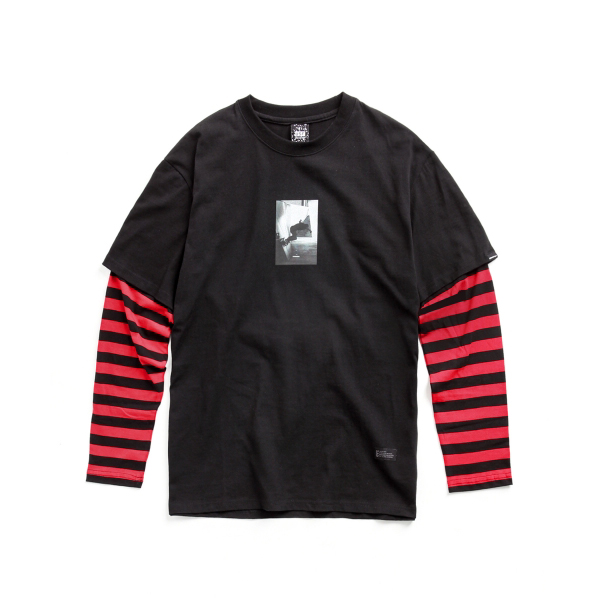 [URBAN STUFF] USF LAYERD STRIPE SLEEVE TEE BLACK