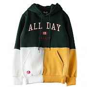 [ROMANTIC CROWN] ALL DAY COLOR BLOCK HOODIE_DEEPGREEN