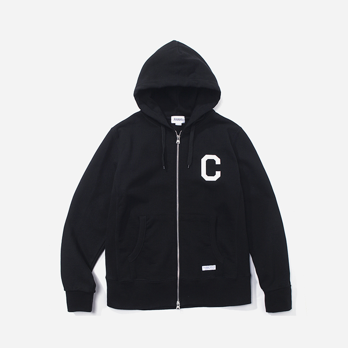 FW C LOGO HOODIE ZIPUP-BLACK