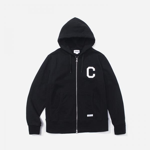 FW C LOGO HOODIE ZIPUP-BLACK