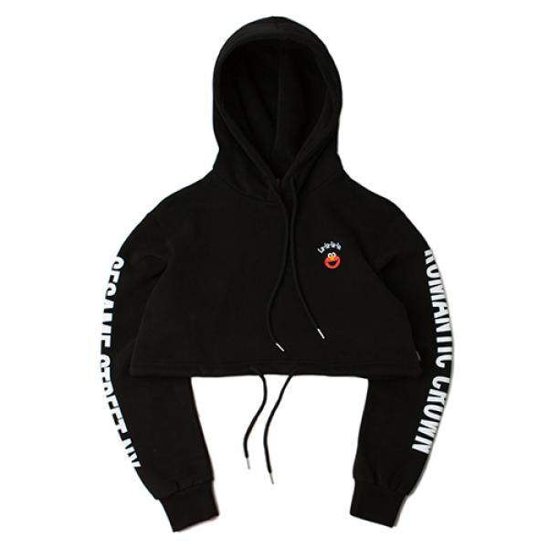 [ROMANTIC CROWN] LALALA CROP HOODIE_BLACK