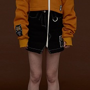 FUR LINING DENIM SKIRT_BLACK