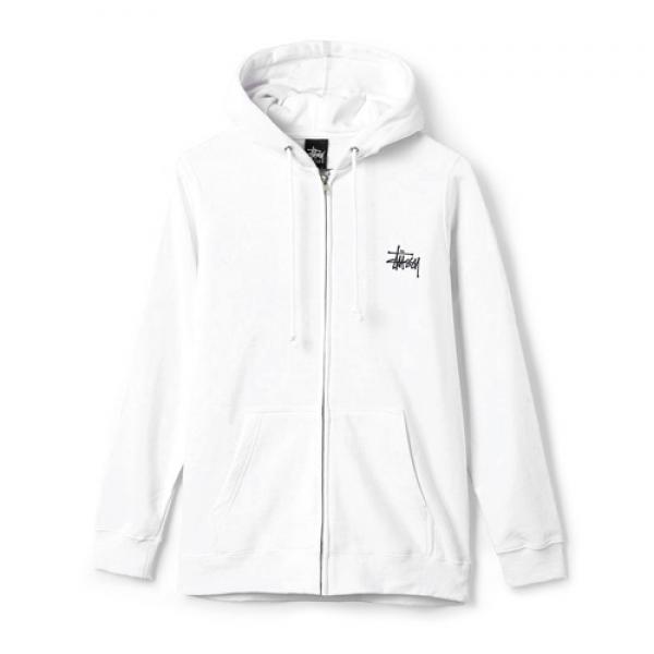 BASIC STUSSY ZIP HOOD-WHITE