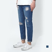Dark Blue Damage Washed Denim
