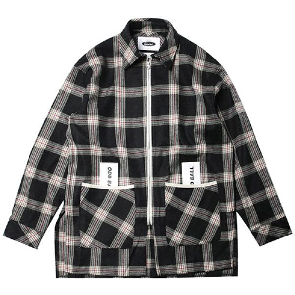 OVERSIZE CHECK SHIRTS-JACKET-BLACK