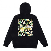 FLORAL BLOCK ZIP-UP HOODIE - BLACK