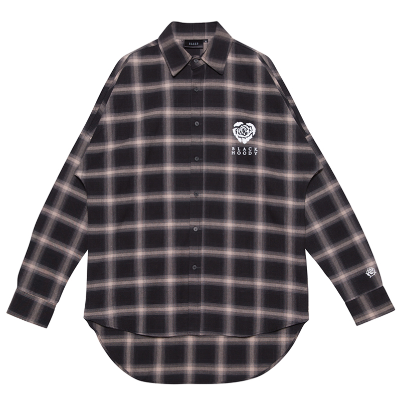 HEART ROSE FLANNEL CHECK SHIRT BLACK