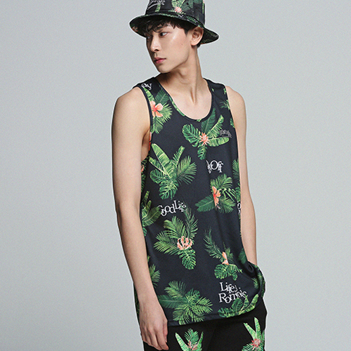 [ROMANTIC CROWN] TROPICAL LEAF SLEEVELESS_BLACK