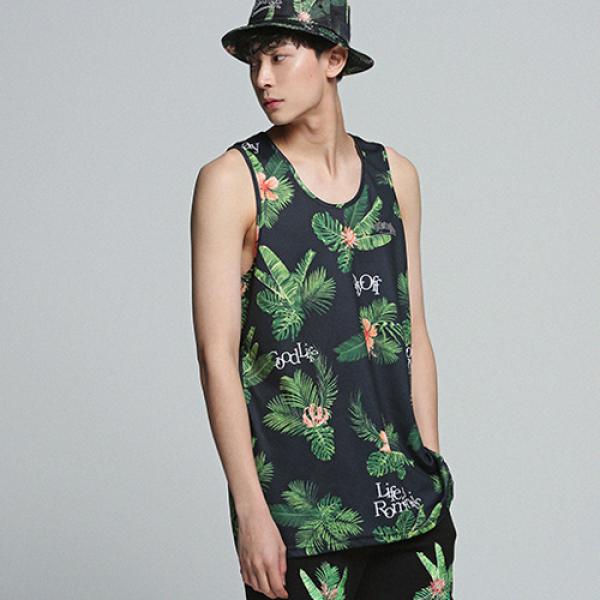 [ROMANTIC CROWN] TROPICAL LEAF SLEEVELESS_BLACK