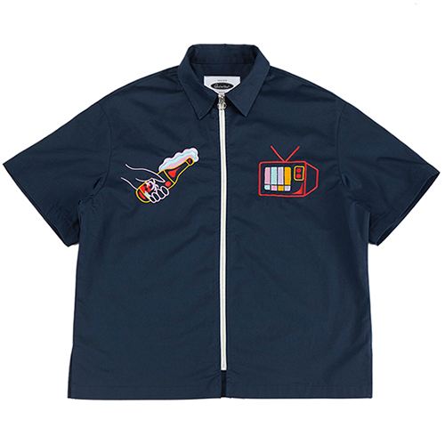 SUMMER BEACH ZIPPER-UP SHIRTS-NAVY