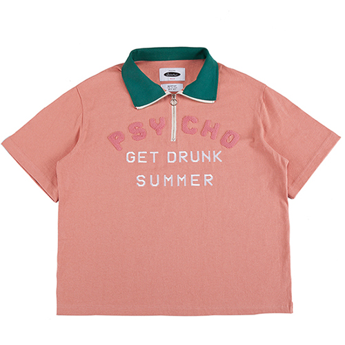 PSYCHO 2/1 ZIP-UP HI-NECK JERSEY-PINK