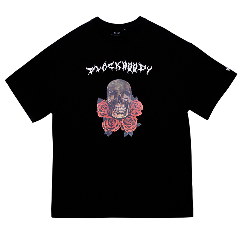 SKULL ROSE 1/2 TEE BLACK