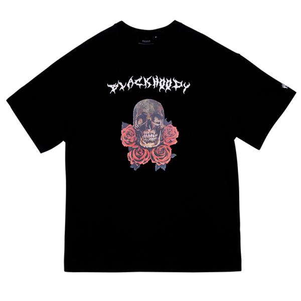 SKULL ROSE 1/2 TEE BLACK