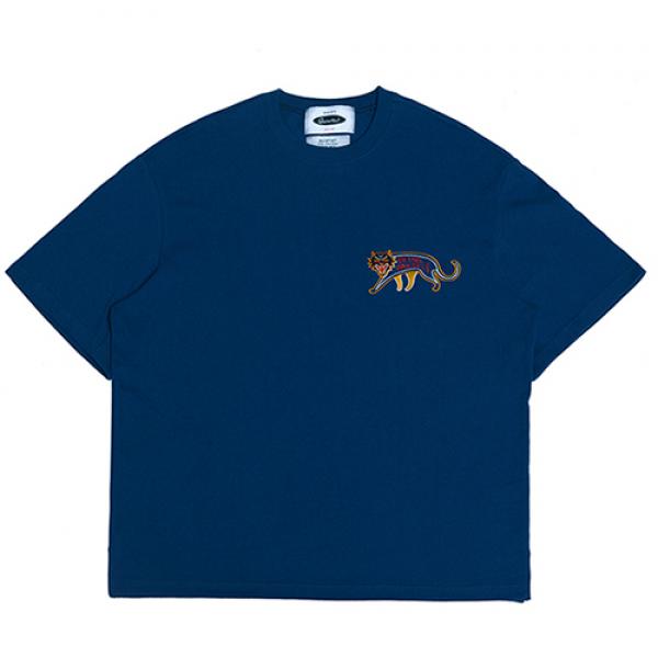 EMBROI 1/2 NORMAL-NECK T-SHIRTS -BLUE