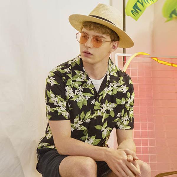 UNISEX FLOWER HAWAIIAN SHIRT [BLACK]