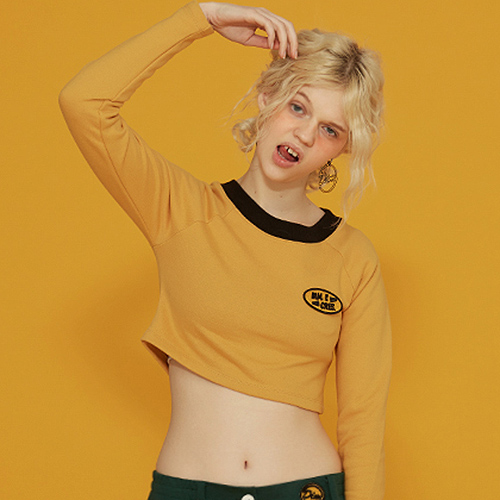 SIMPLE PATCH CROP SLEEVE TEE_YELLOW