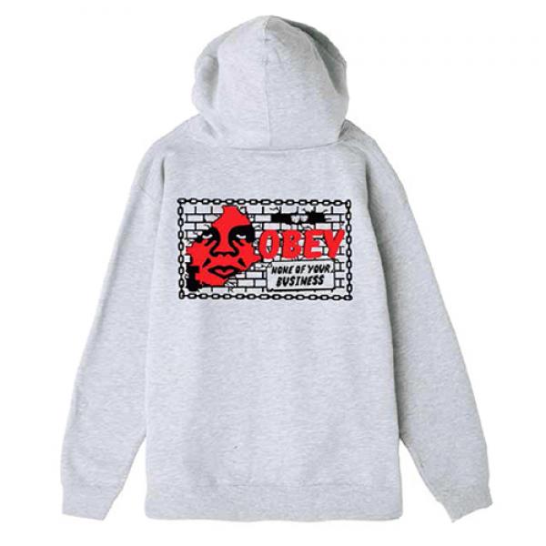 (111751560)NONE OF YOUR BUSINESS HOOD ZIP-HEATHER GREY