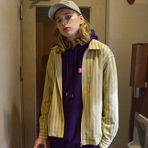 PRINTING STRIPED JACKET_BEIGE