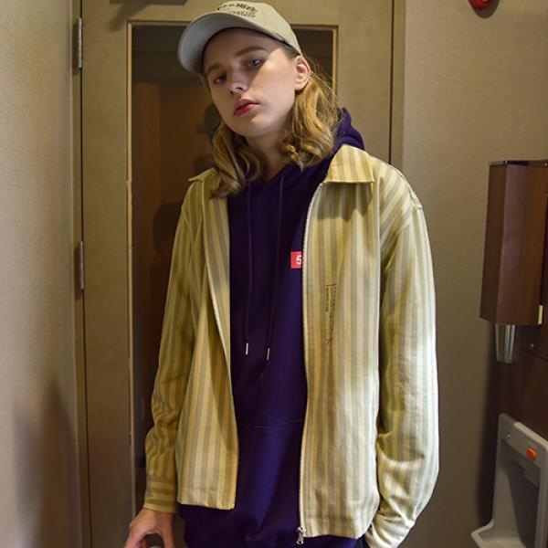 PRINTING STRIPED JACKET_BEIGE