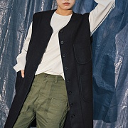 Basic Wool Long Vest_Navy