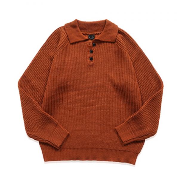 (UNISEX) BASIC COLLAR KNIT (Brick)