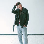 [οϹ] (UNISEX) lambskin oversize rider jacket (Black) ̴   ̴